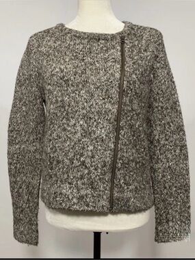 J.Jill Marled Knit Moto Zip Sweater Jacket Size S Gray Brown